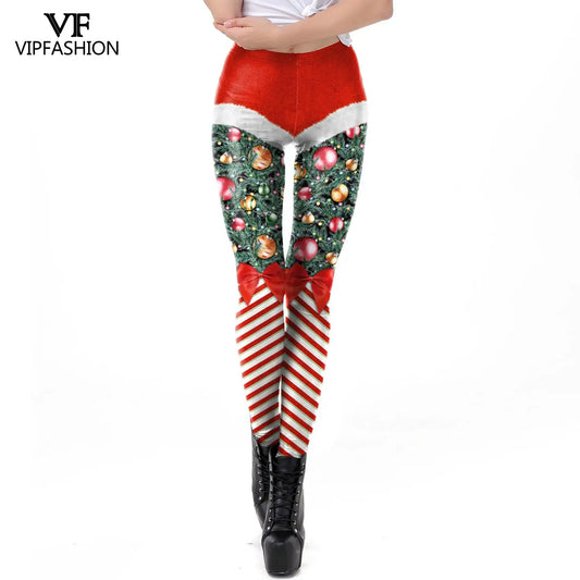 VIP FASHION Christmas Belt Leggings Gift Autumn Winter Festival Legging Women 3D Stripe Sexy High Waist Skinny Leggins