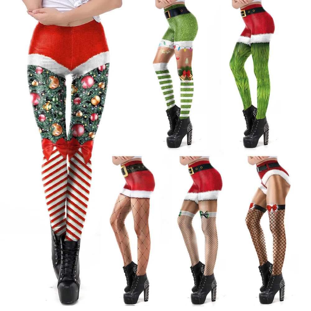 VIP FASHION Christmas Belt Leggings Gift Autumn Winter Festival Legging  Women 3D Stripe Sexy High Waist Skinny Leggins