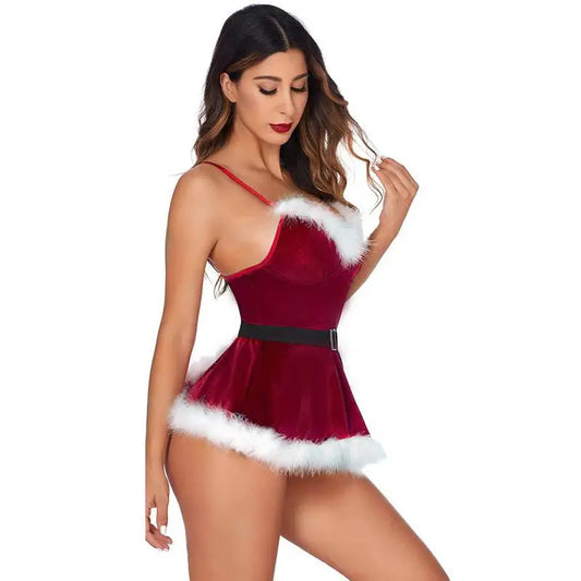 Sexy Santa Dress Mrs Claus Costume Santa Dress Lingerie Women Christmas Dress Sleepwear V Neck Skin-Friendly Sexy For Christmas