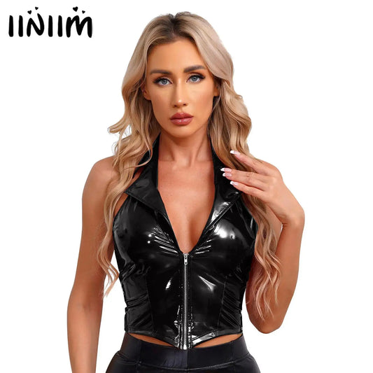 Glossy Latex Vest – Patent Leather Crop Top Premium