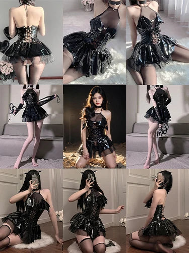 Sexy Red Santa Christmas Lingerie Costume Cute Hollow Out Open Chest Bikini Bownot Underwear Pajamas Christmas Lingerie Bra Set