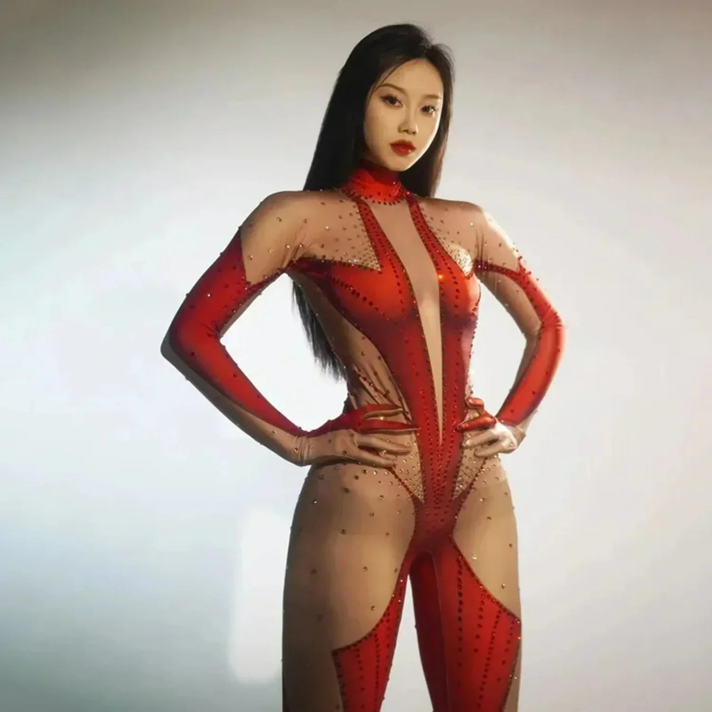 Red Crystal Performance Bodysuit – Luxury Cosplay Edition