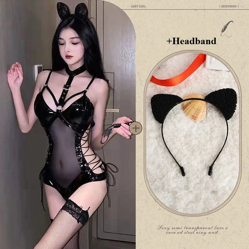 BDSM Latex Bodysuit – Premium Fetish Lingerie Set